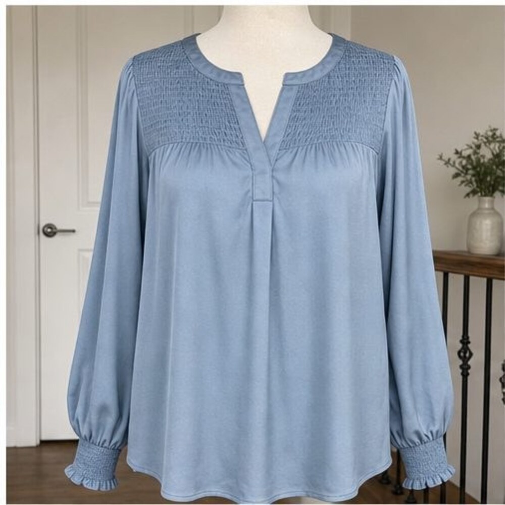 Blue Smocked Top